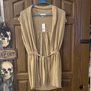 Mesh Linen Beige Tie Knit Sleeveless Cover Up